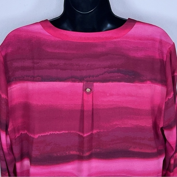 MEDIUM INVESTMENTS FUCHSIA PINK OMBRÉ PRINT BLOUSE  HENLEY NECKLINE - Picture 7 of 11